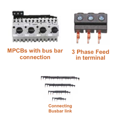 LT MOG Accessories Relay - MPCBs with bus bar connection - Connecting Busbar link - 3 Phase Feed in terminal - Product Image