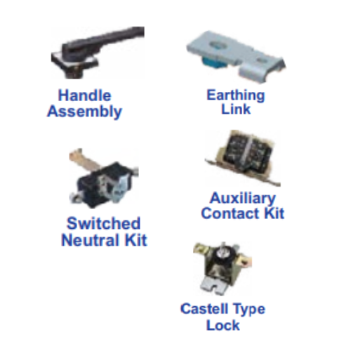 LT Spares for type FN - Handle Assembly - Earthing Link - Switched Neutral Kit - Auxiliary Contact Kit - Castell Type Lock - Product Image