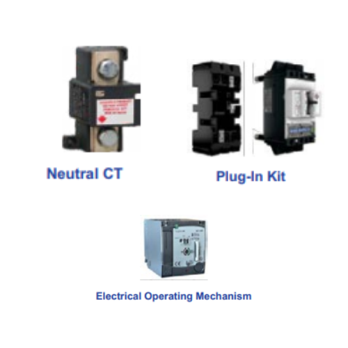 LT d sine DZ1 MCCBs Accessories - Neutral CT - Electrical Operating Mechanism - Plug-in Kit - MIL Front Slider - MIL Base Plate + Cable - Product Image