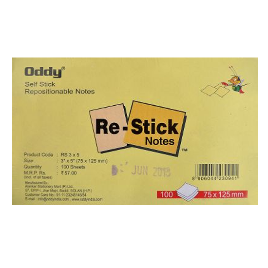 Oddy Re-Stick Notes 3" x 5" - Product Image