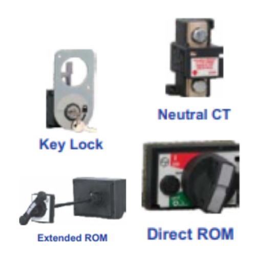 LT d sine MCCBs Accessories - Auxiliary Contact - Trip Alarm Contact - Shunt Release - Under Voltage Release - Rotary Handle - Panel Key Lock - Product Image